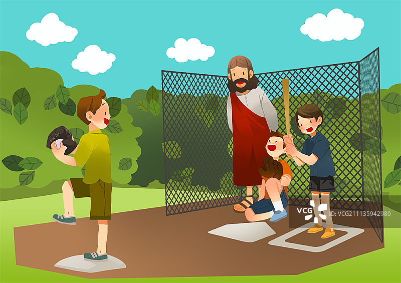 耶稣与儿童插画图片素材