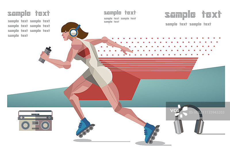 女人享受直排轮滑，矢量图图片素材