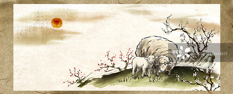 带画框的水墨绵羊画图片素材