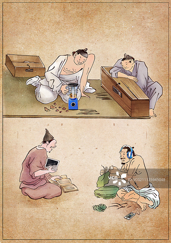 过去现代技术概念插图图片素材