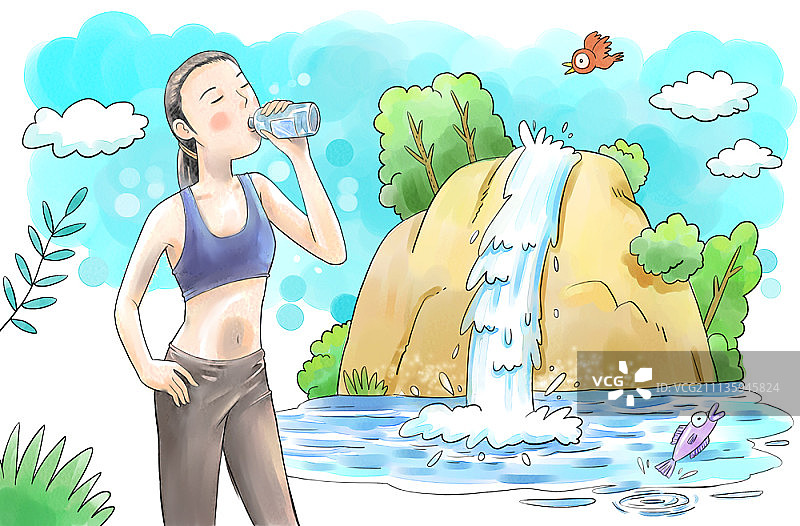 运动后喝水的女人图片素材