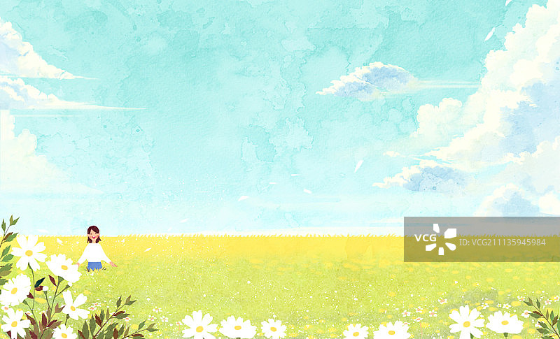 站在田野里的女人插画图片素材