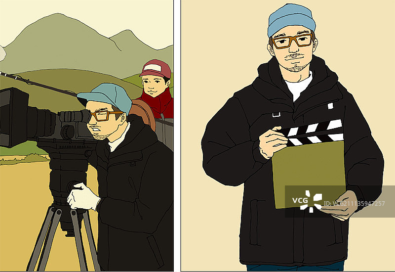 卡通风格电影导演插画图片素材