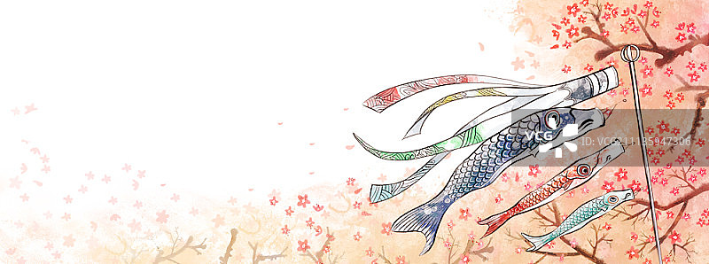 樱花日本风景水彩插画图片素材