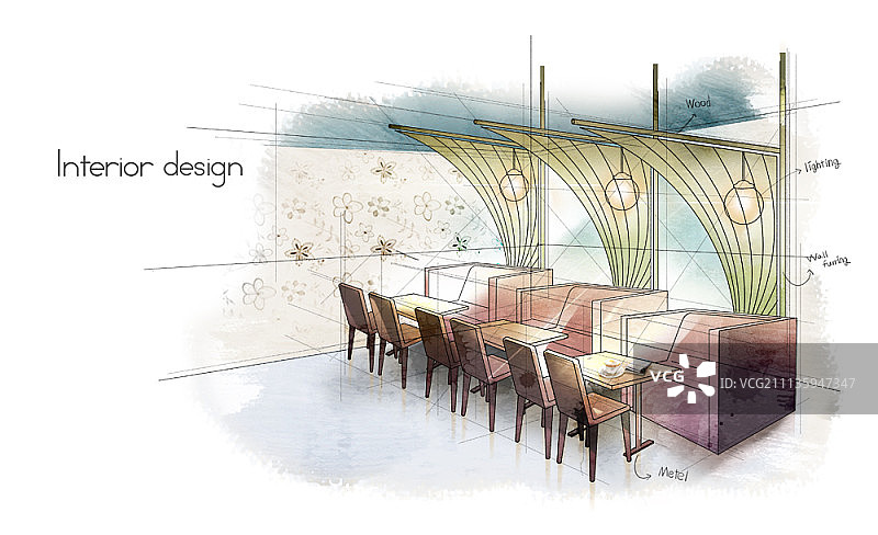 室内设计水彩草图图片素材