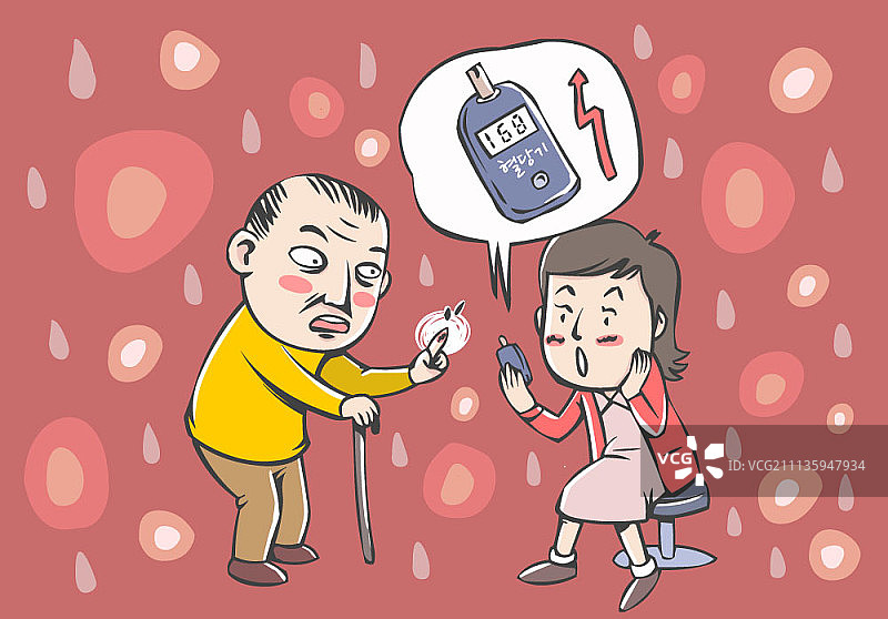 患有糖尿病的老年男人正在检测血糖图片素材