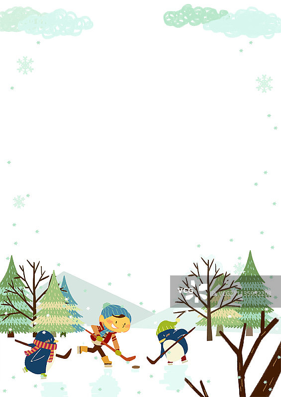 人们享受冬天的插画图片素材