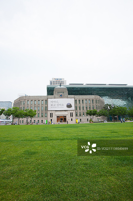 首尔市政厅广场草坪图片素材