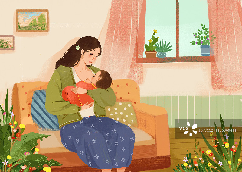 母亲哺乳插画图片素材