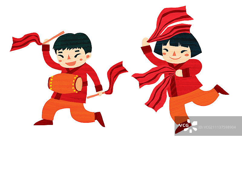 传统节日插画系列——载歌载舞图片素材