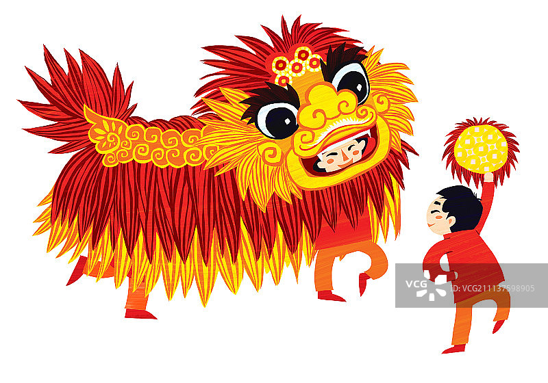 传统节日插画系列——舞狮子图片素材