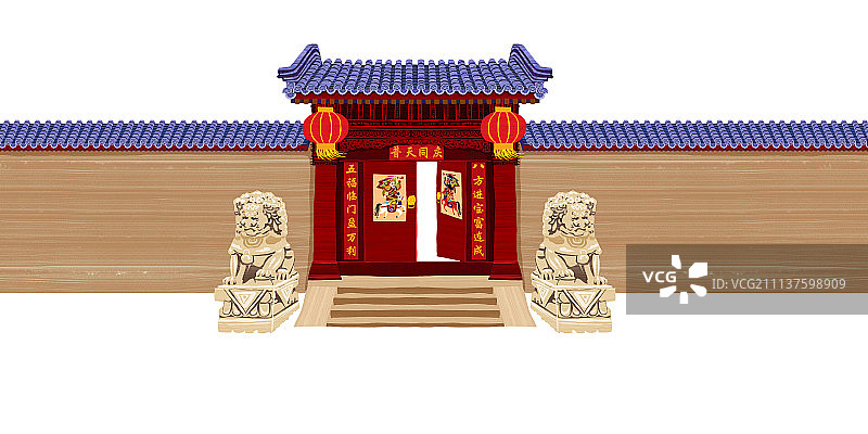 传统节日插画系列——四合院大门口图片素材