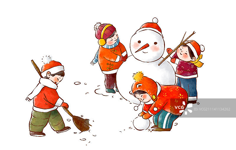 冬季堆雪人图片素材