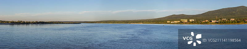 中国东极广场乌苏里江对面俄罗斯图片素材