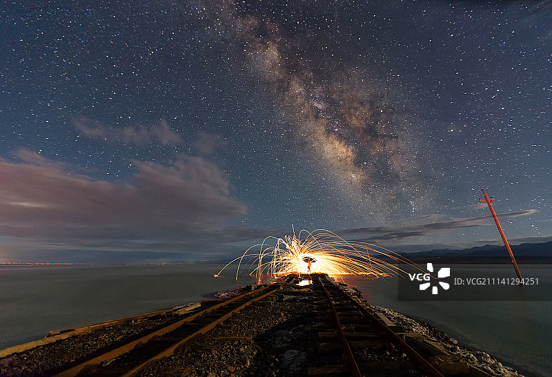 茶卡盐湖星空图片素材