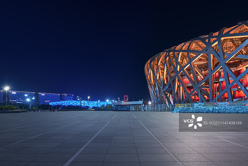 鸟巢水立方夜景和地面光效果图片素材