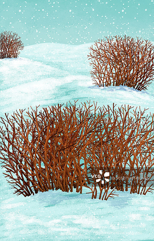 风景系列插画-雪地上的灌木丛图片素材