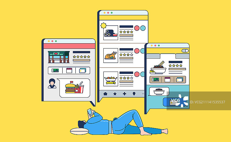 移动购物，在线业务概念扁平风格插画004图片素材