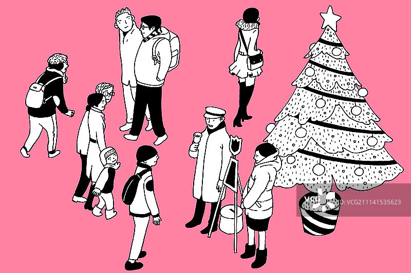 聚集在某地的人群插画图片素材