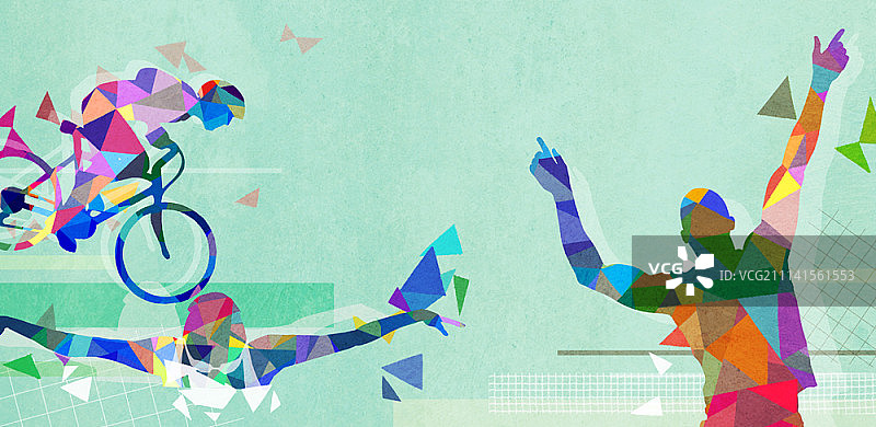 马赛克图案中的运动员图片素材