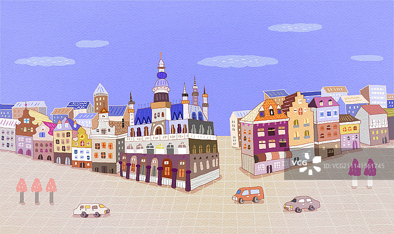 城市景观插画 - 比利时布鲁塞尔图片素材