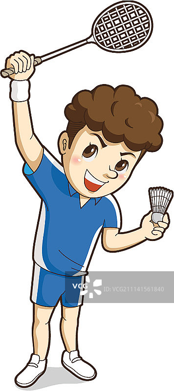 男孩打羽毛球矢量插画图片素材