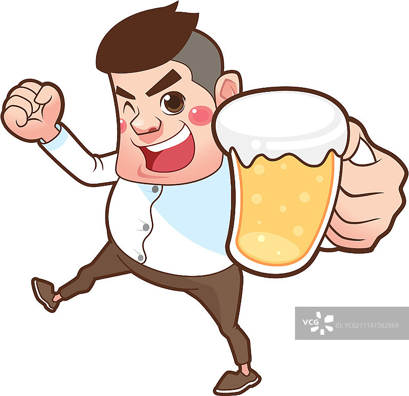 男人拿着啤酒卡通人物矢量插画图片素材