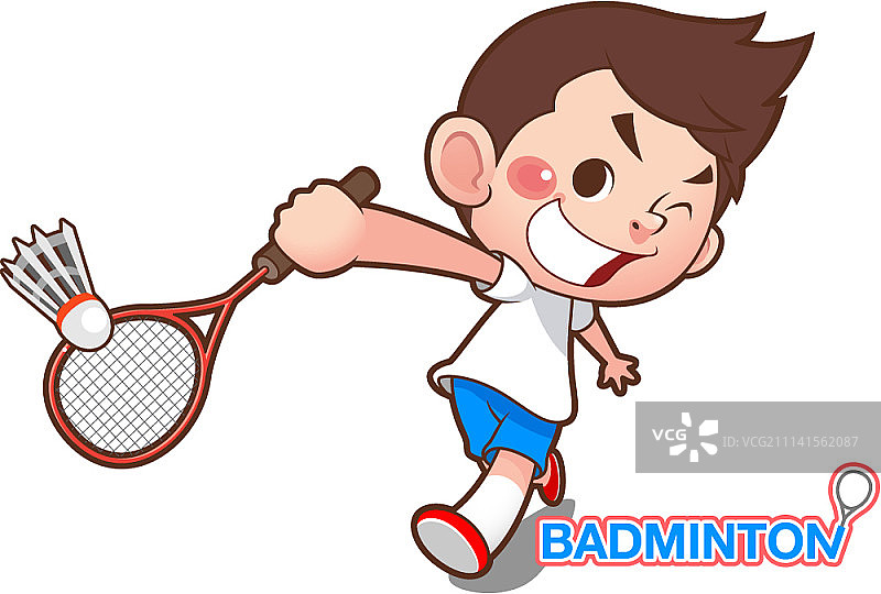 男孩打羽毛球矢量插画图片素材