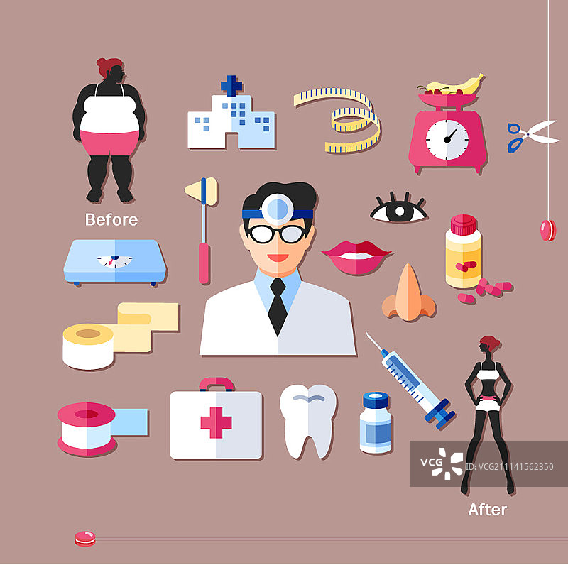 医生与整形手术扁平风格图标图片素材