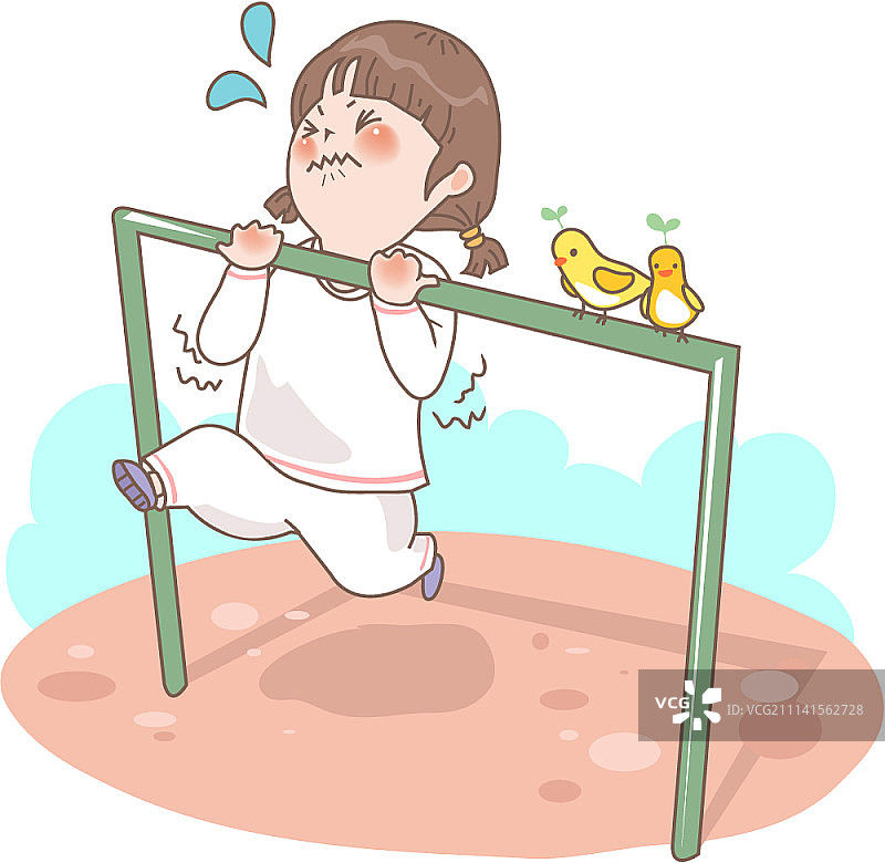 女孩悬挂在单杠上图片素材