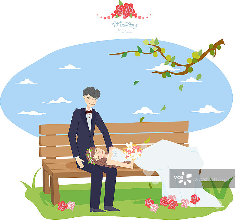 新婚夫妇与婚礼概念矢量插画图片素材