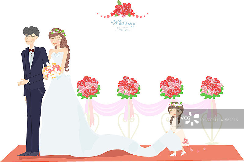 新婚夫妇与婚礼概念矢量插画图片素材