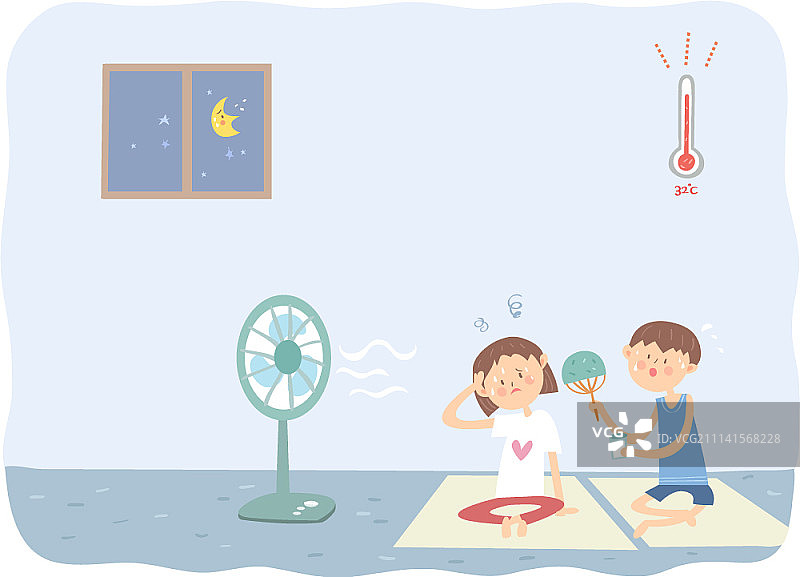 遭受炎热天气的人们矢量插画图片素材