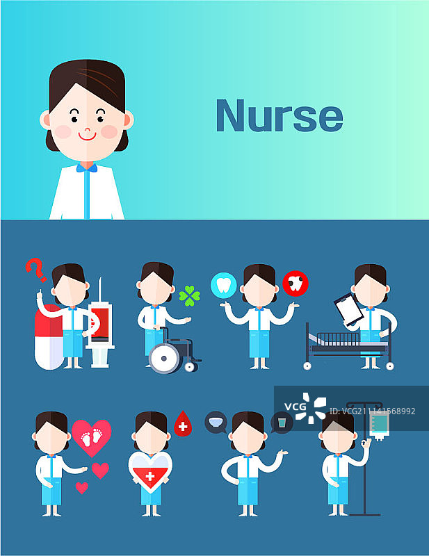 扁平风格的护士角色合集图片素材