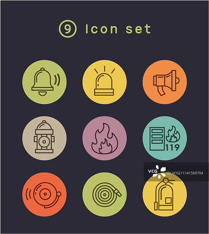 彩色圆圈中的线性图标图片素材