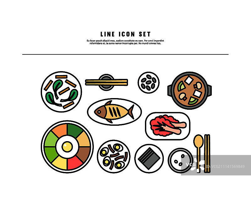 韩国美食扁平图标集图片素材