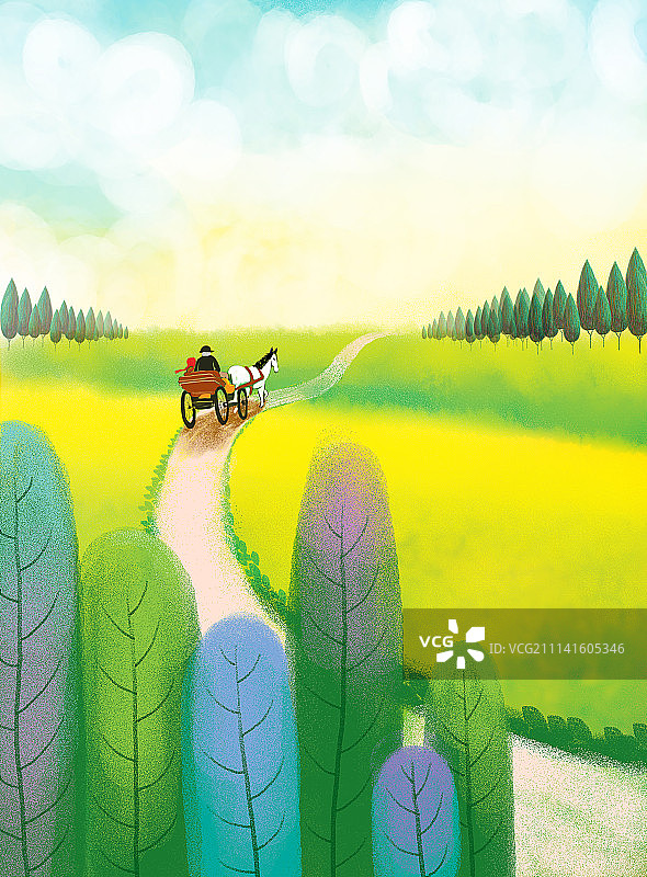 青春唯美插画系列-红辫子女孩组图（共12幅）7图片素材