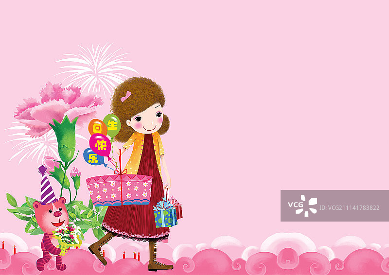生日主题插画系列-买生日礼物图片素材