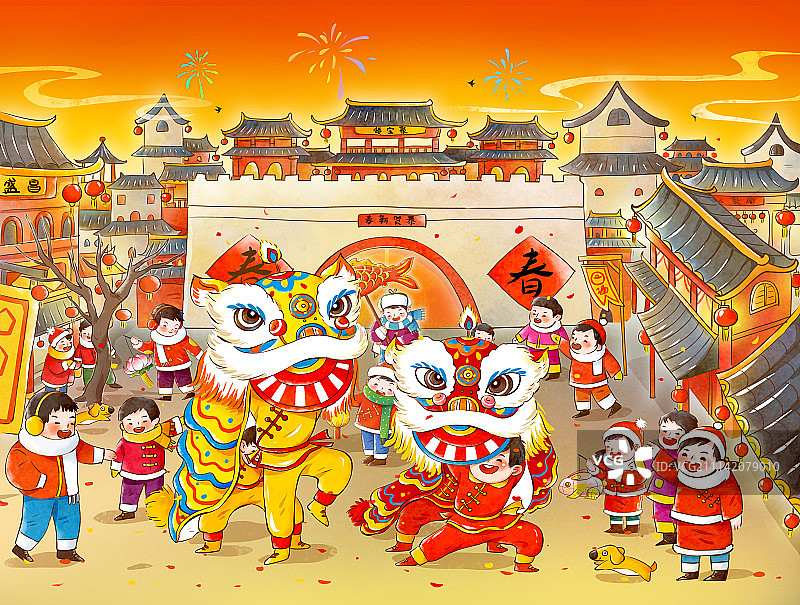 大年夜庙会舞狮图片素材