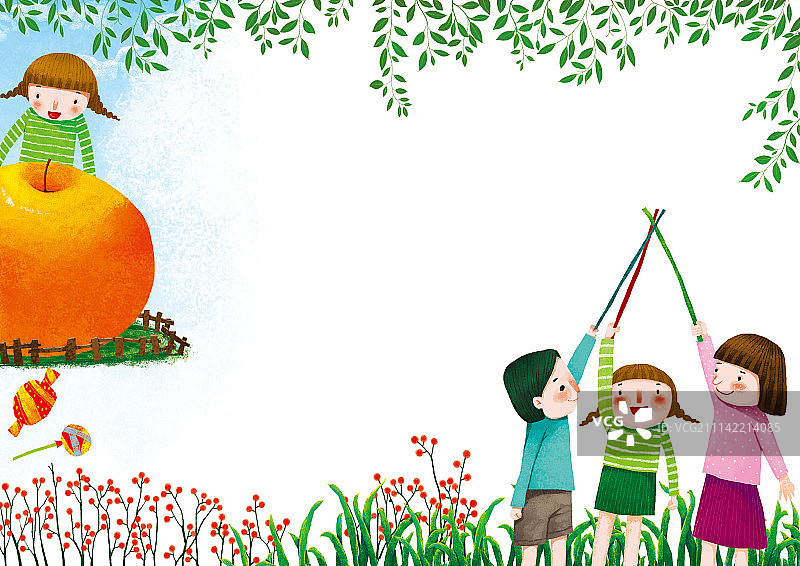 童趣边框插画系列-校园三剑客图片素材