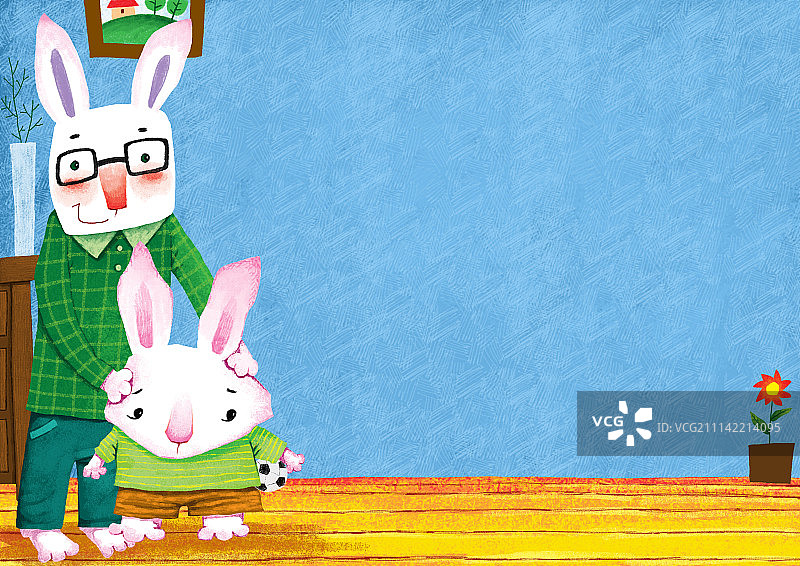 童趣边框插画系列-兔子爸爸和小兔图片素材