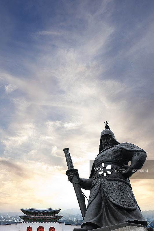 光化门与李舜臣将军雕像图片素材
