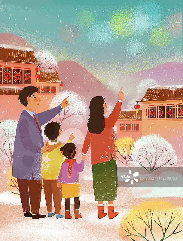 一家人看烟火3图片素材