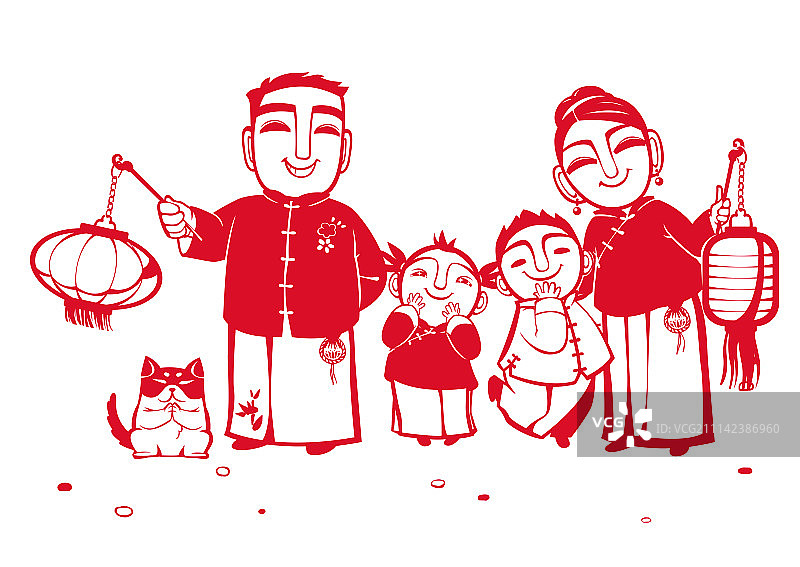 剪纸灯笼全家福图片素材