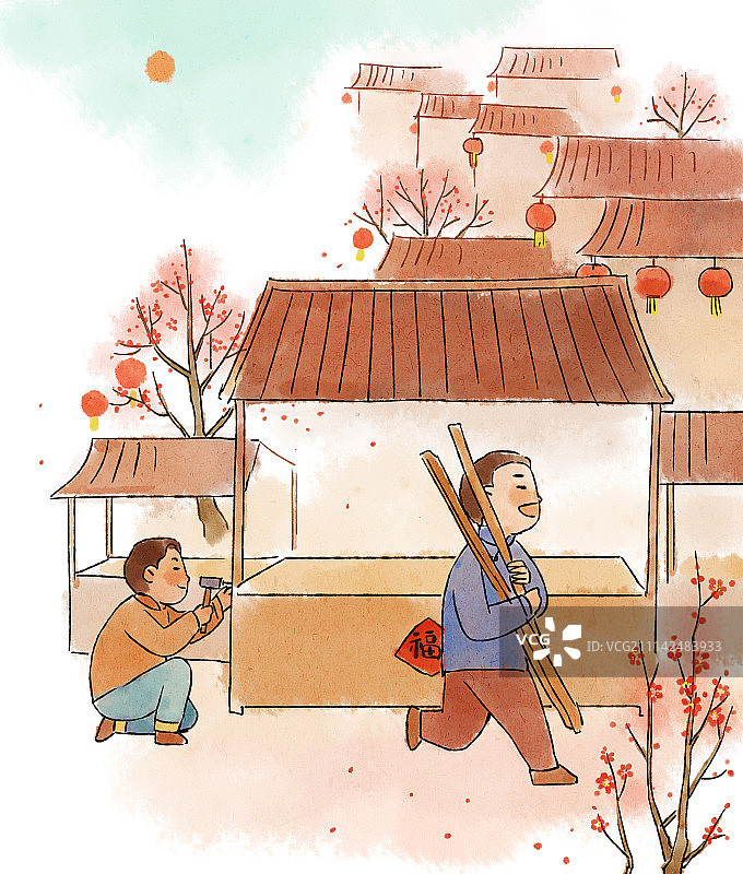 正月十二搭建灯棚图片素材