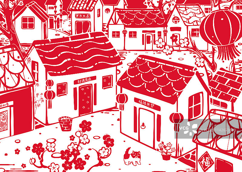 剪纸村庄图片素材