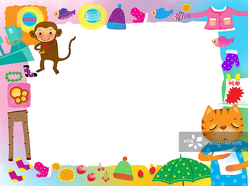 童趣边框插画系列[500幅]-超市购物图片素材