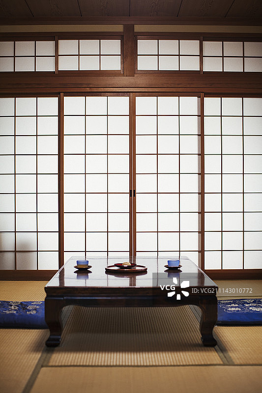 传统日式室内：茶碗矮桌图片素材