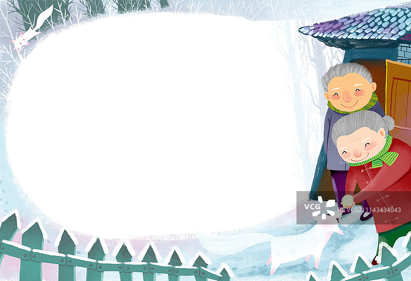 童趣边框插画系列[500幅]-可爱的北极狐图片素材