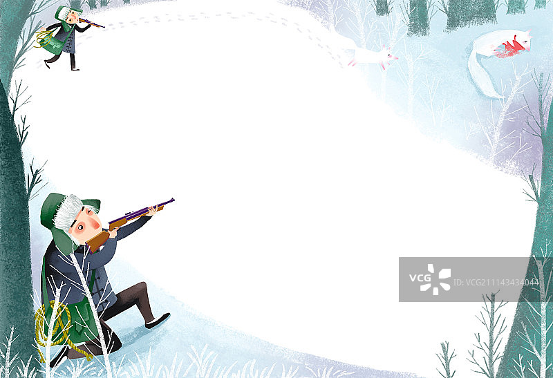 童趣边框插画系列[500幅]-打猎图片素材
